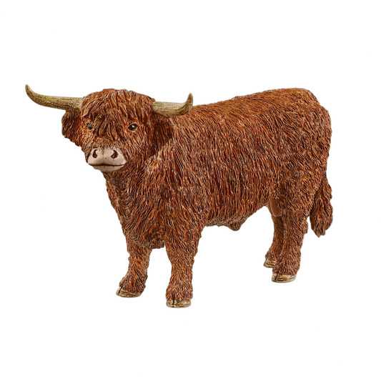 Model of a highland cow on a white background
