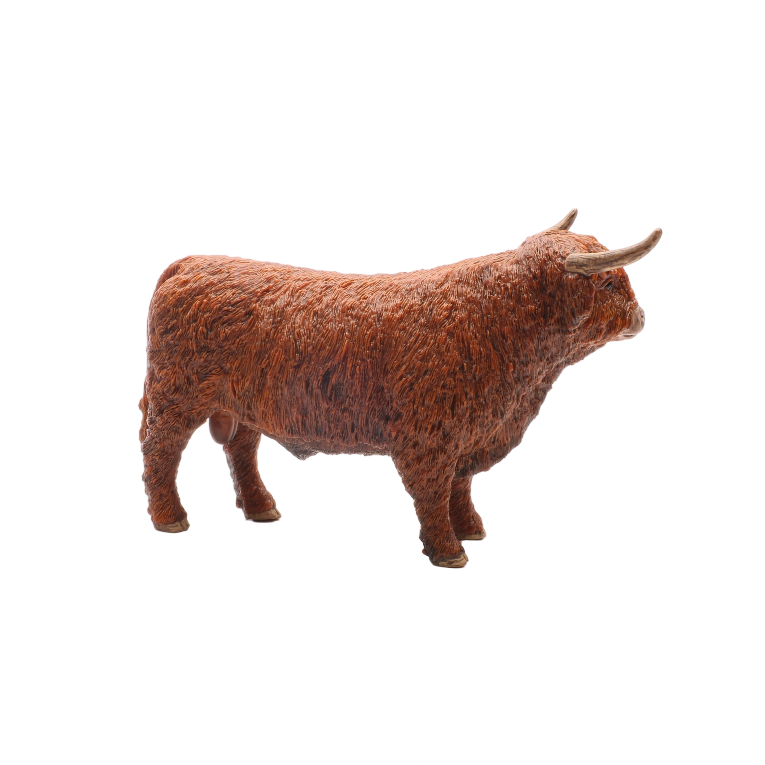 Model of a Highland cow on a white background