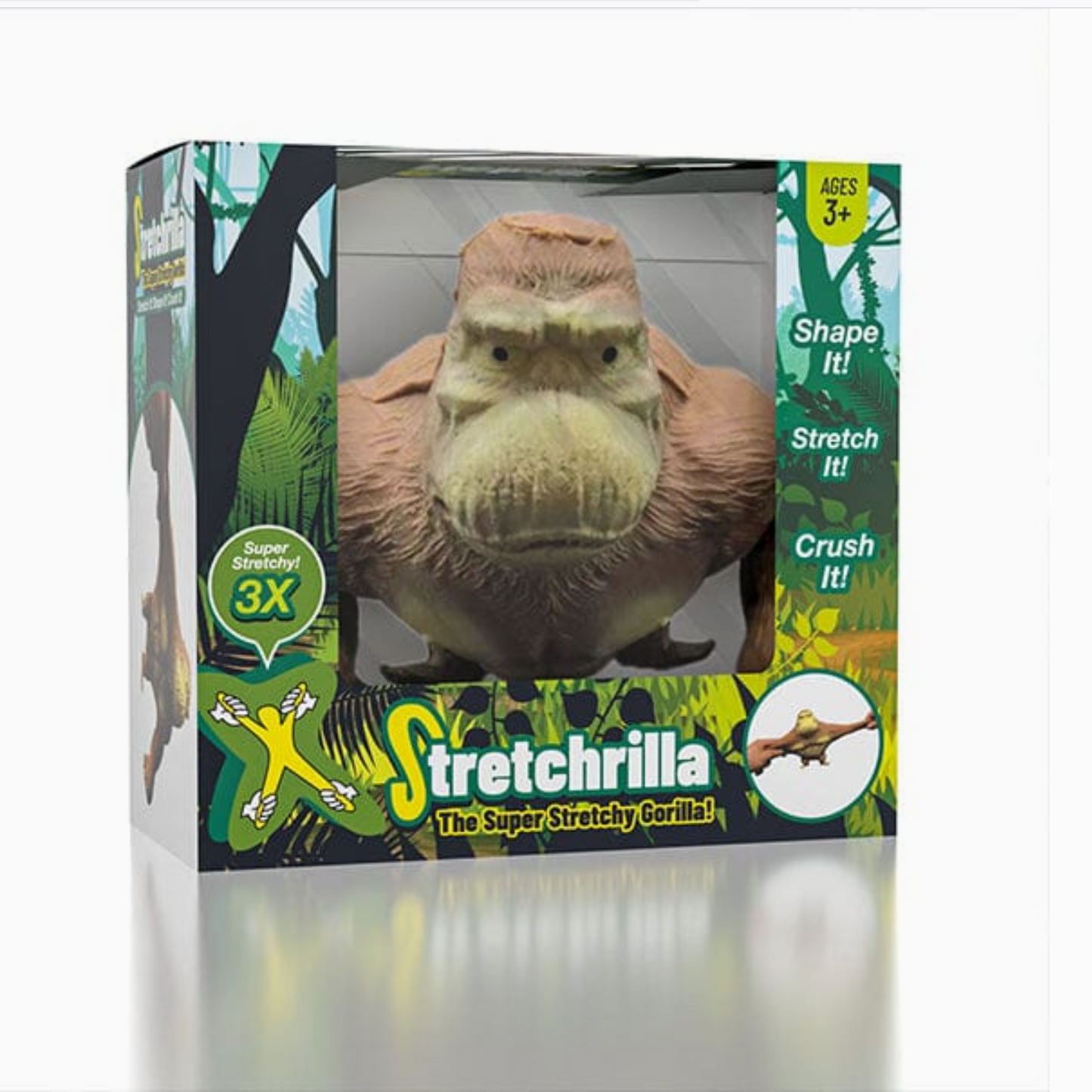 Boxed Stretchrilla toy with gorilla design on a white background