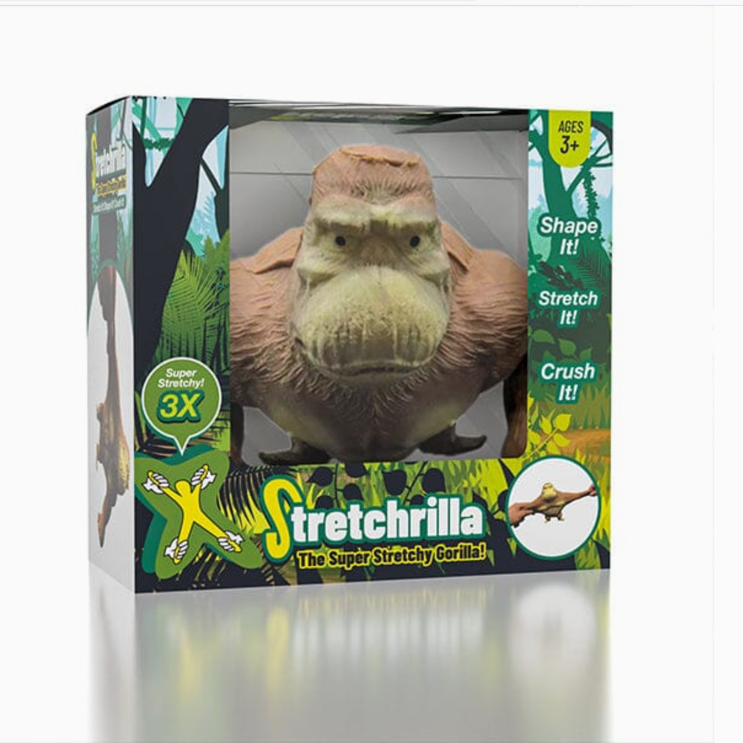 Boxed Stretchrilla toy with gorilla design on a white background