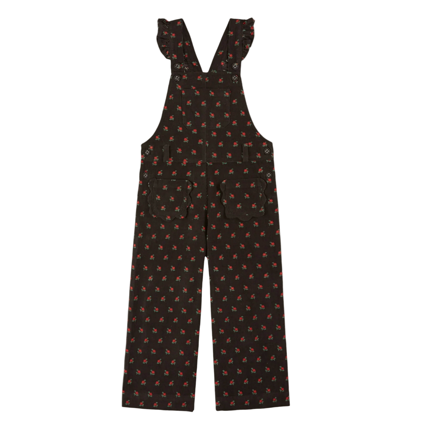 Black patterned overalls on a website product page