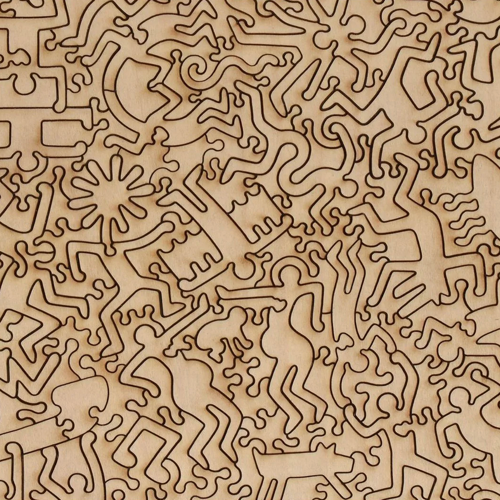 Patterned wooden sheet with abstract shapes on a white background