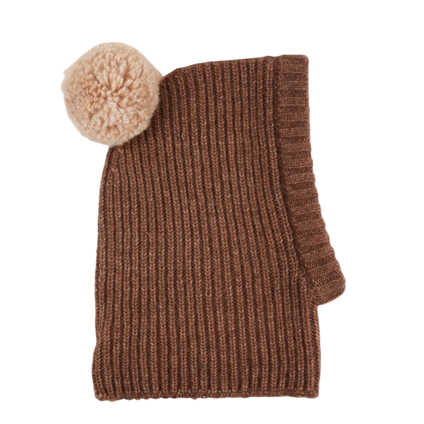 Brown knitted cat coat with a pom-pom on a beige background — Little-ish