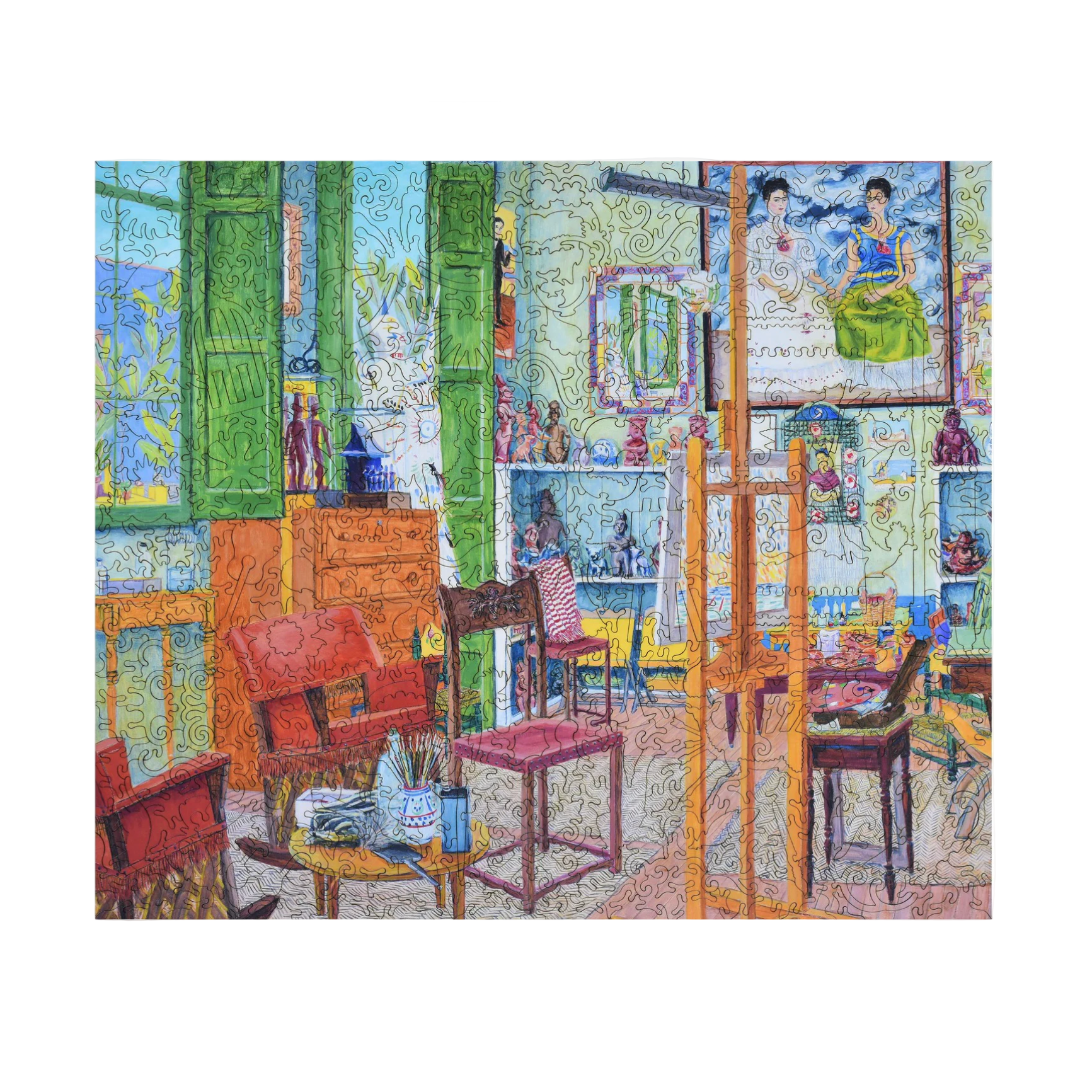 Computer screen displaying a Van Gogh-style painting on a website with product details.