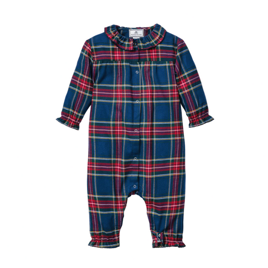 Plaid baby onesie on a white background