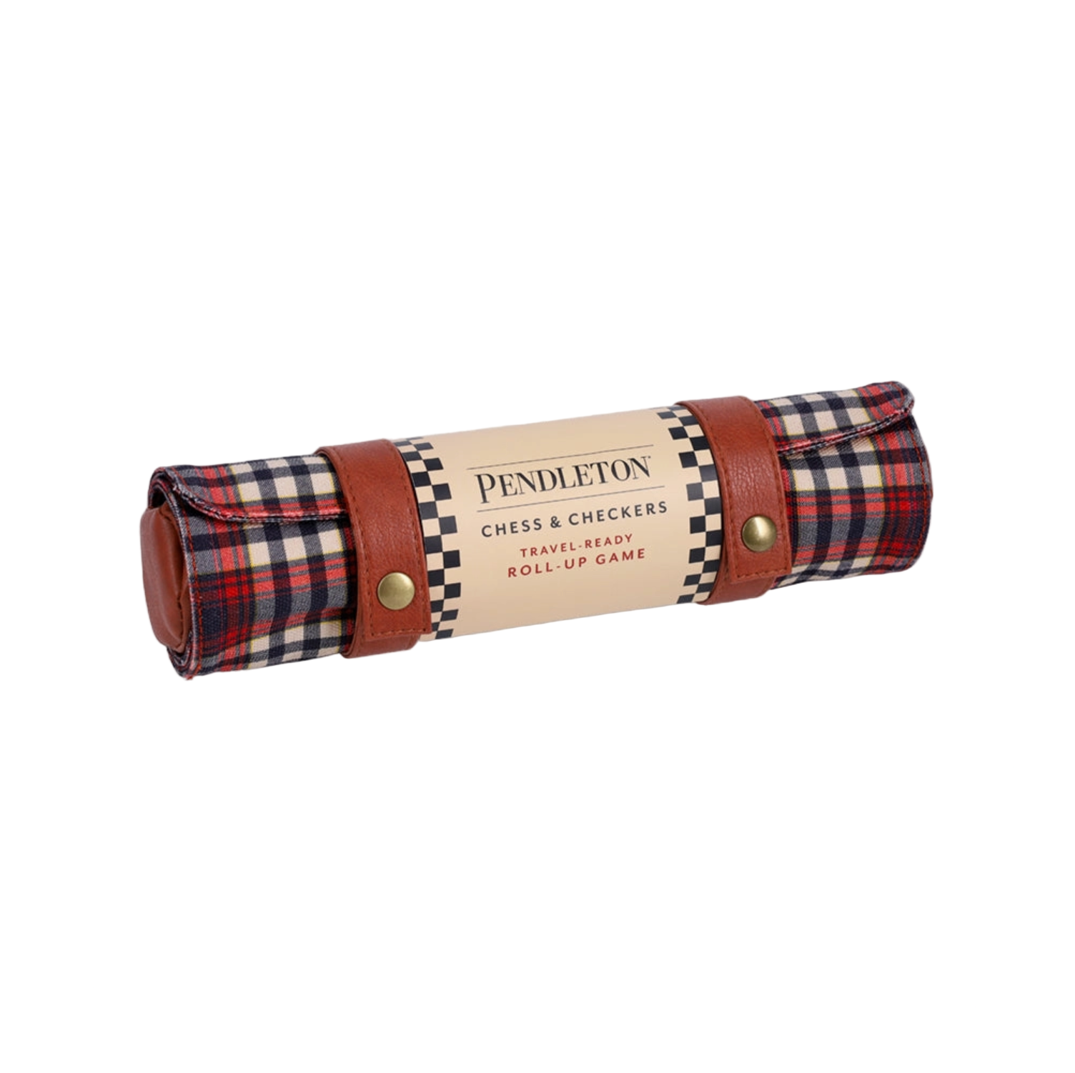 Roll-up chess and checkers game set with Pendleton branding on a light gray background — Little-ish
