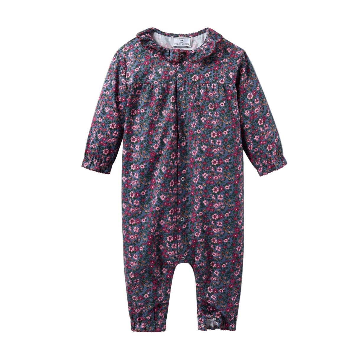 Floral-patterned baby onesie on a white background