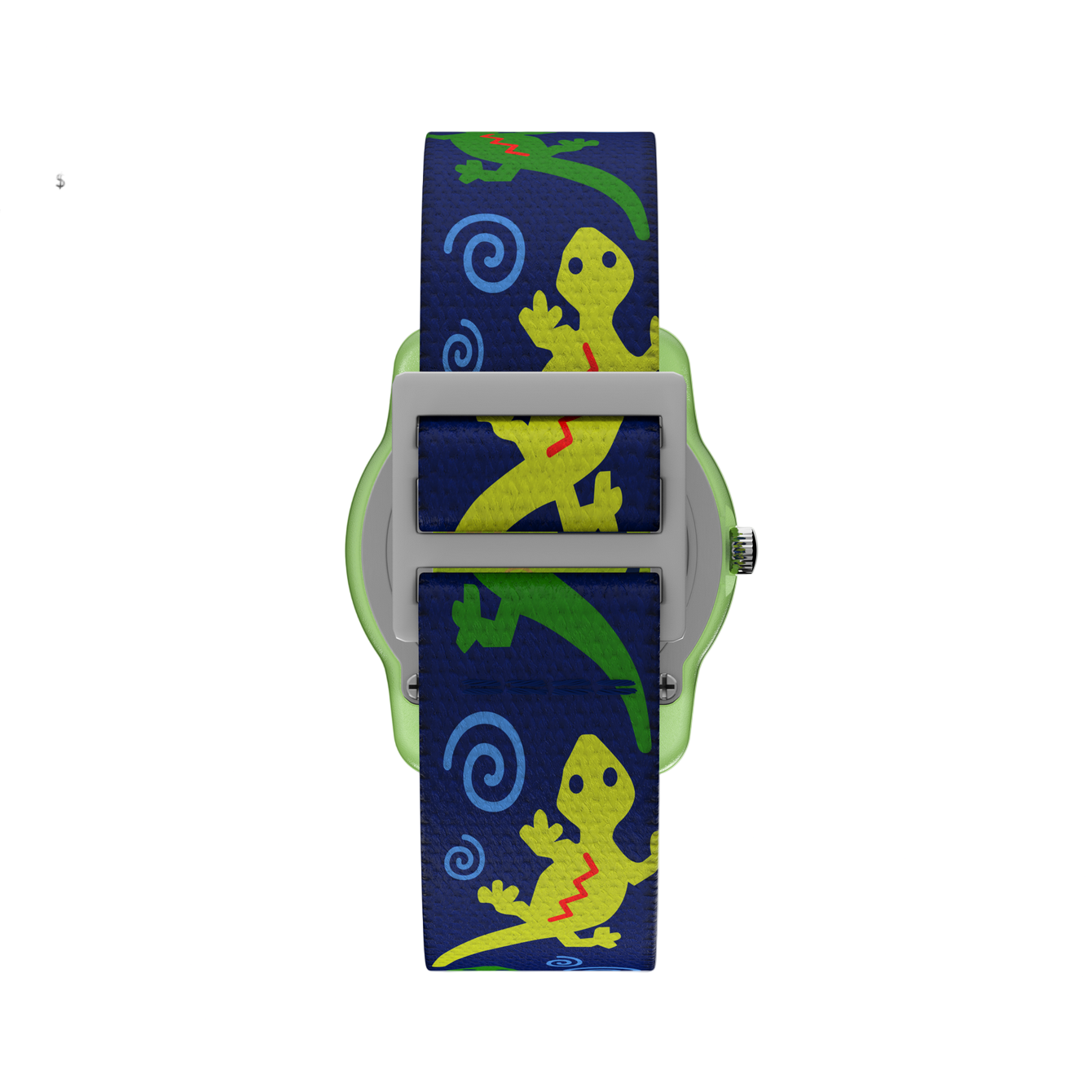 Children's watch with lizard design on a blue strap