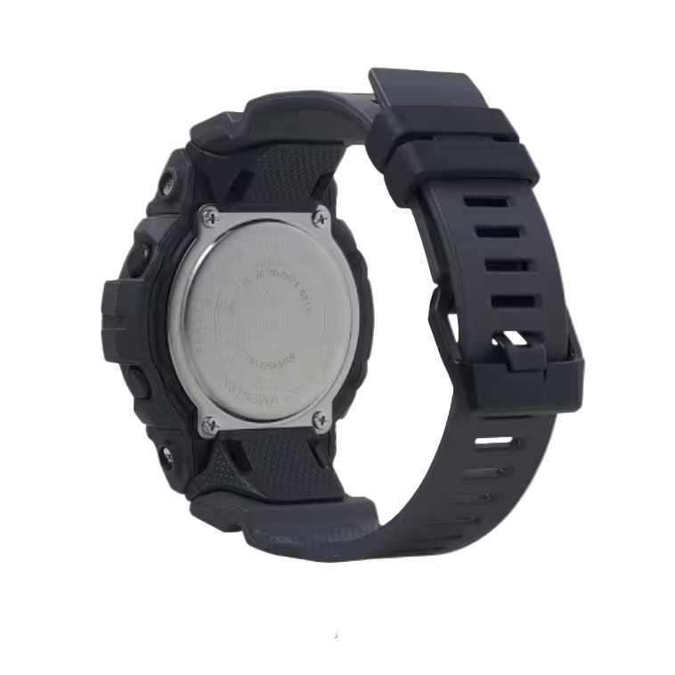 Black watch with a clear back on a white background