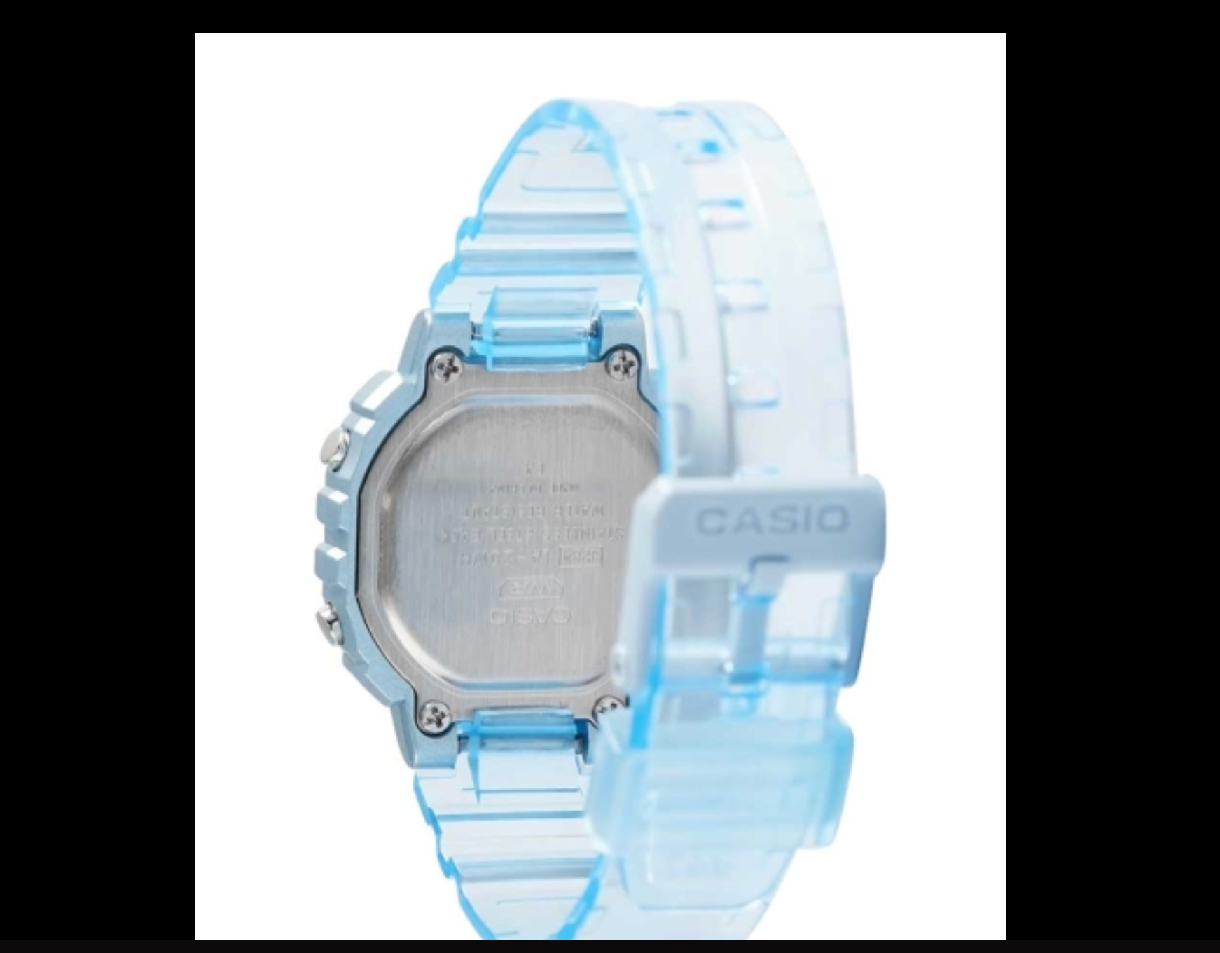 Blue Casio watch on a white background