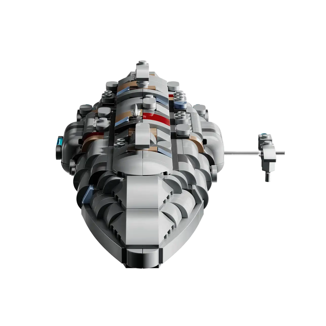 LEGO model of a spaceship on a white background