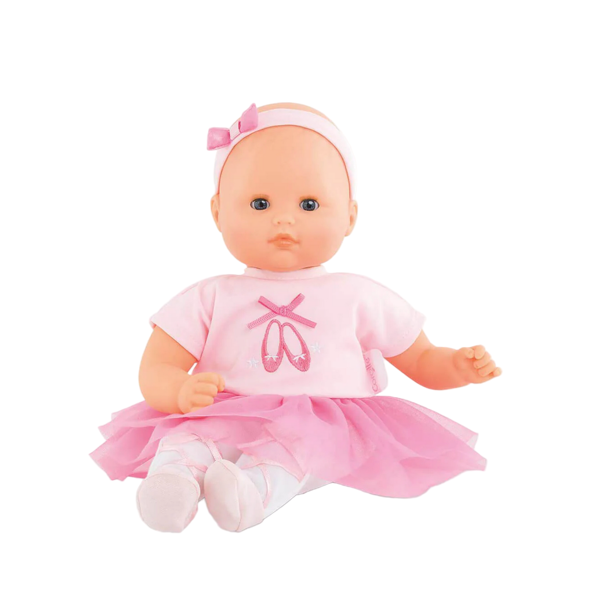 Ballet-themed doll with pink outfit and headband on a white background