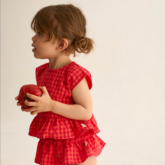 LUA TOMATO RED GINGHAM PEPLUM TOP