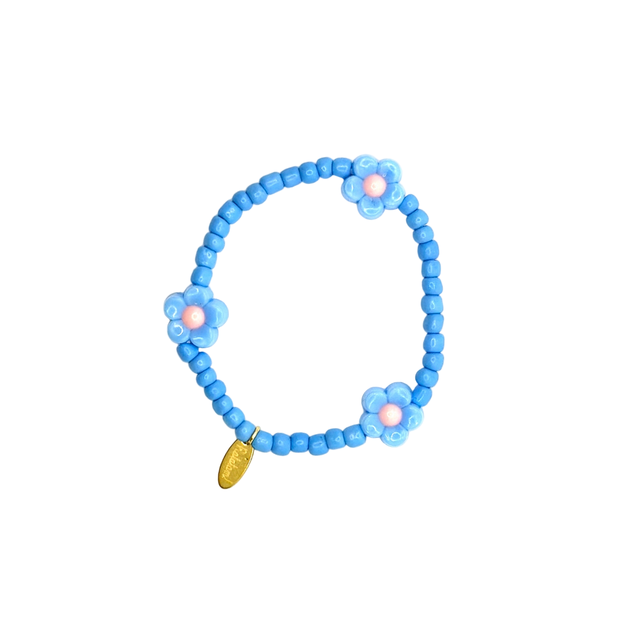 Blue beaded bracelet with a gold accent on a white background - Little-ish