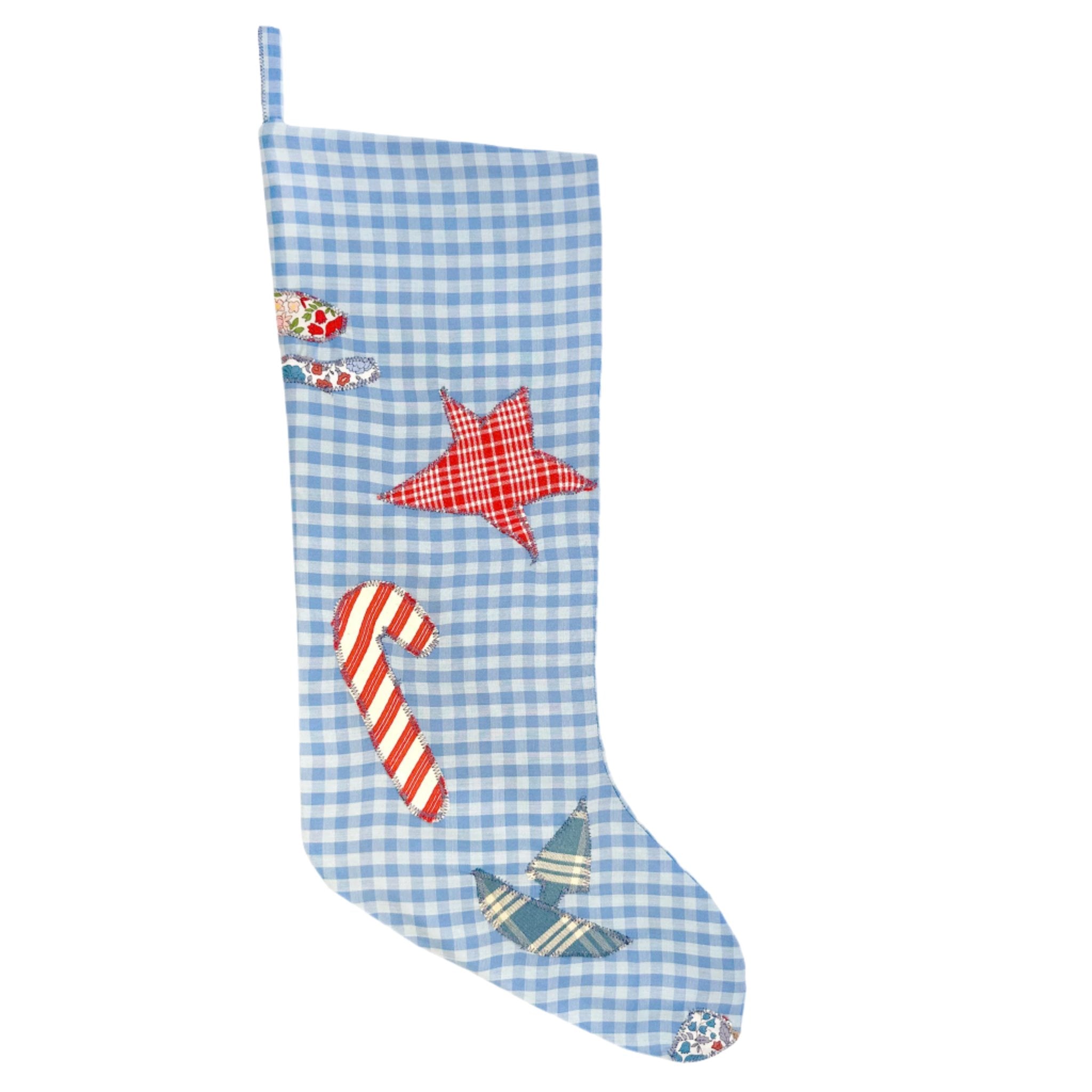 HEIRLOOM CHRISTMAS STOCKING - BLUE PLAID TOYLAND - Little-ish