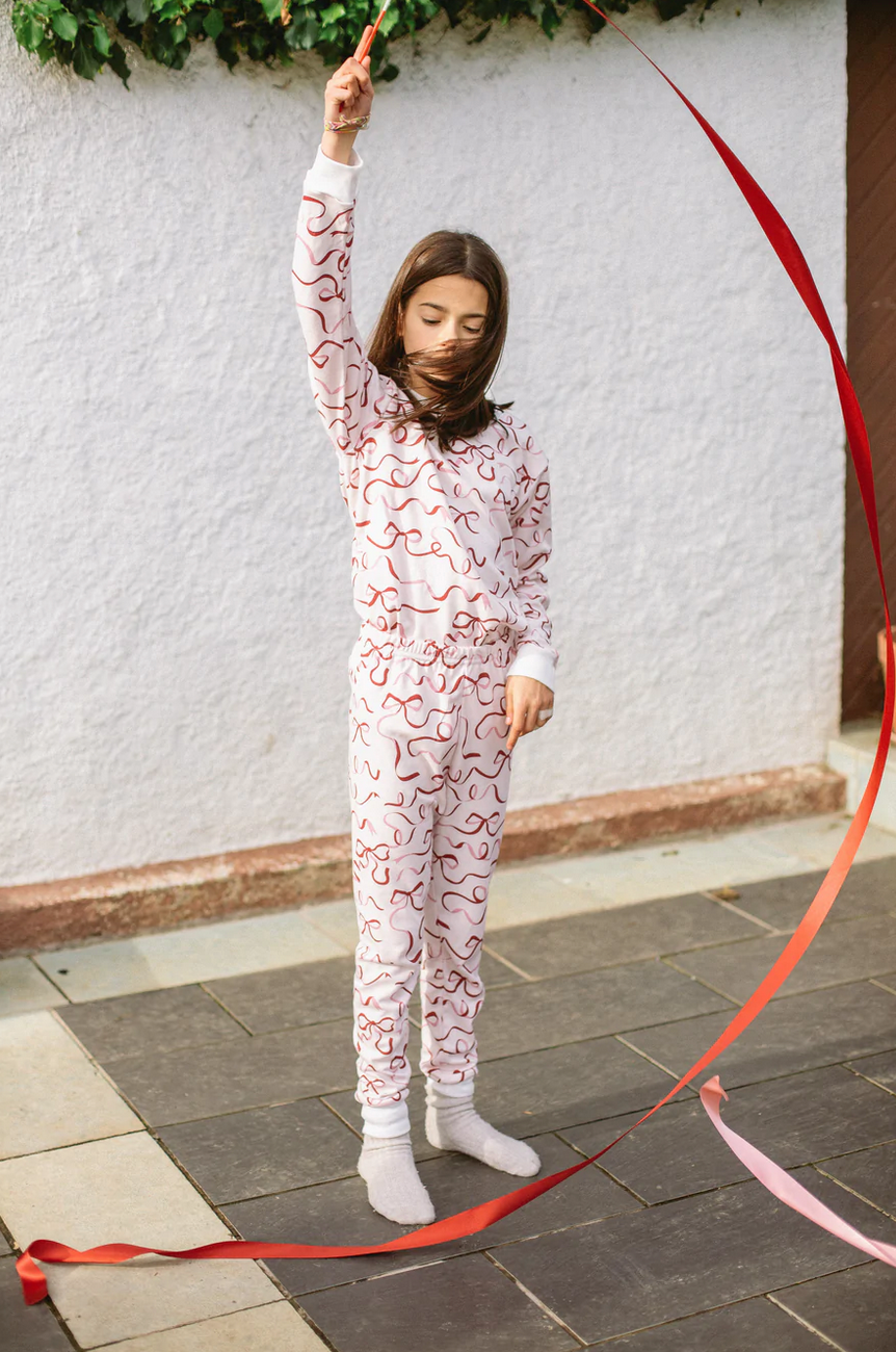 CLASSIC RED RIBBON STRIPE PAJAMA SET - Little-ish