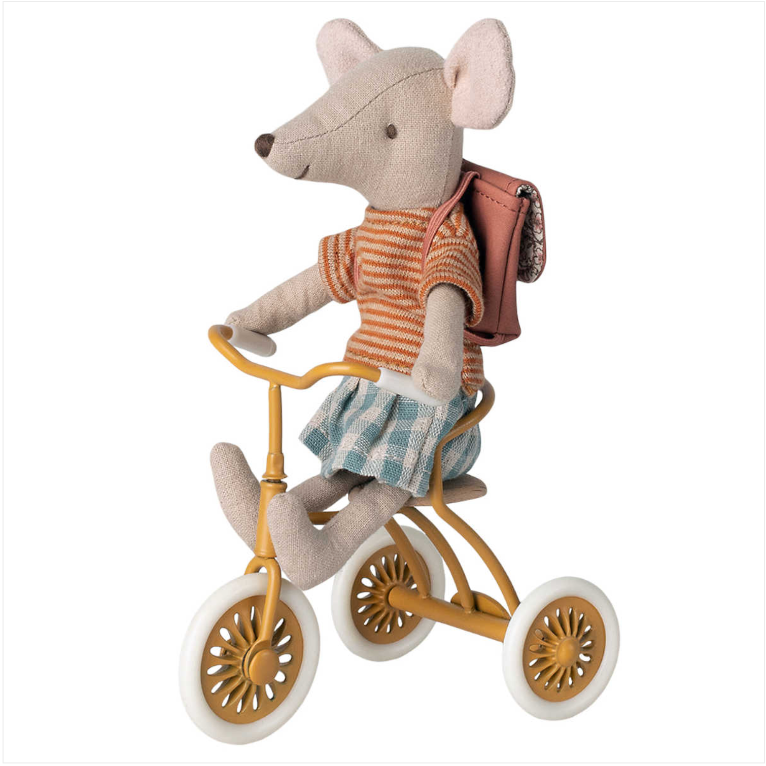MAILEG TRICYCLE MOUSE, BIG SISTER WITH BAG - OLD ROSE - Little-ish