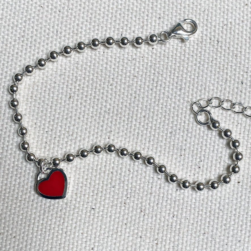 SILVER SMALL BEAD HEART BRACELET - Little-ish