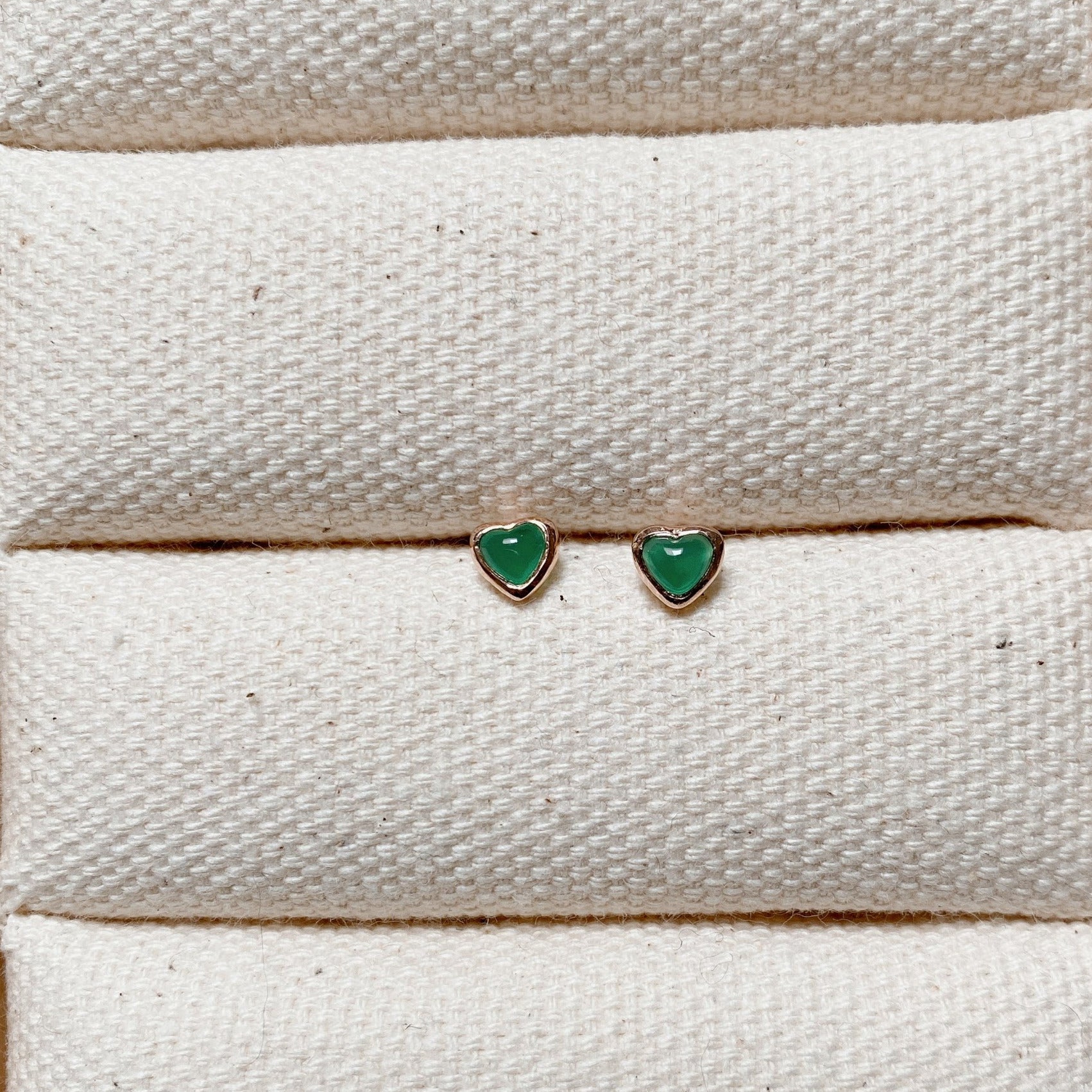 GREEN QUARTZ HEART EARRINGS - ROSE GOLD - Little-ish