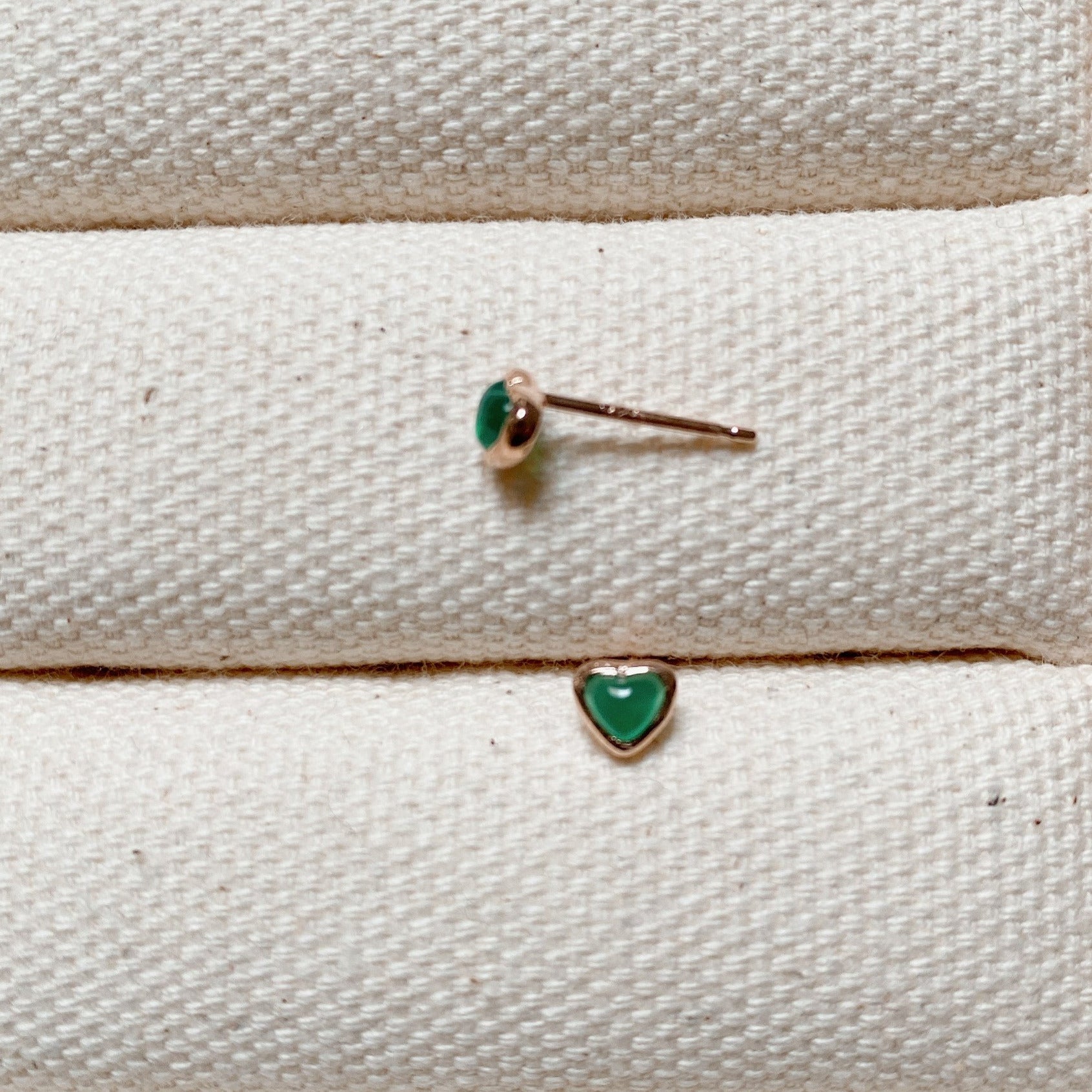 GREEN QUARTZ HEART EARRINGS - ROSE GOLD - Little-ish